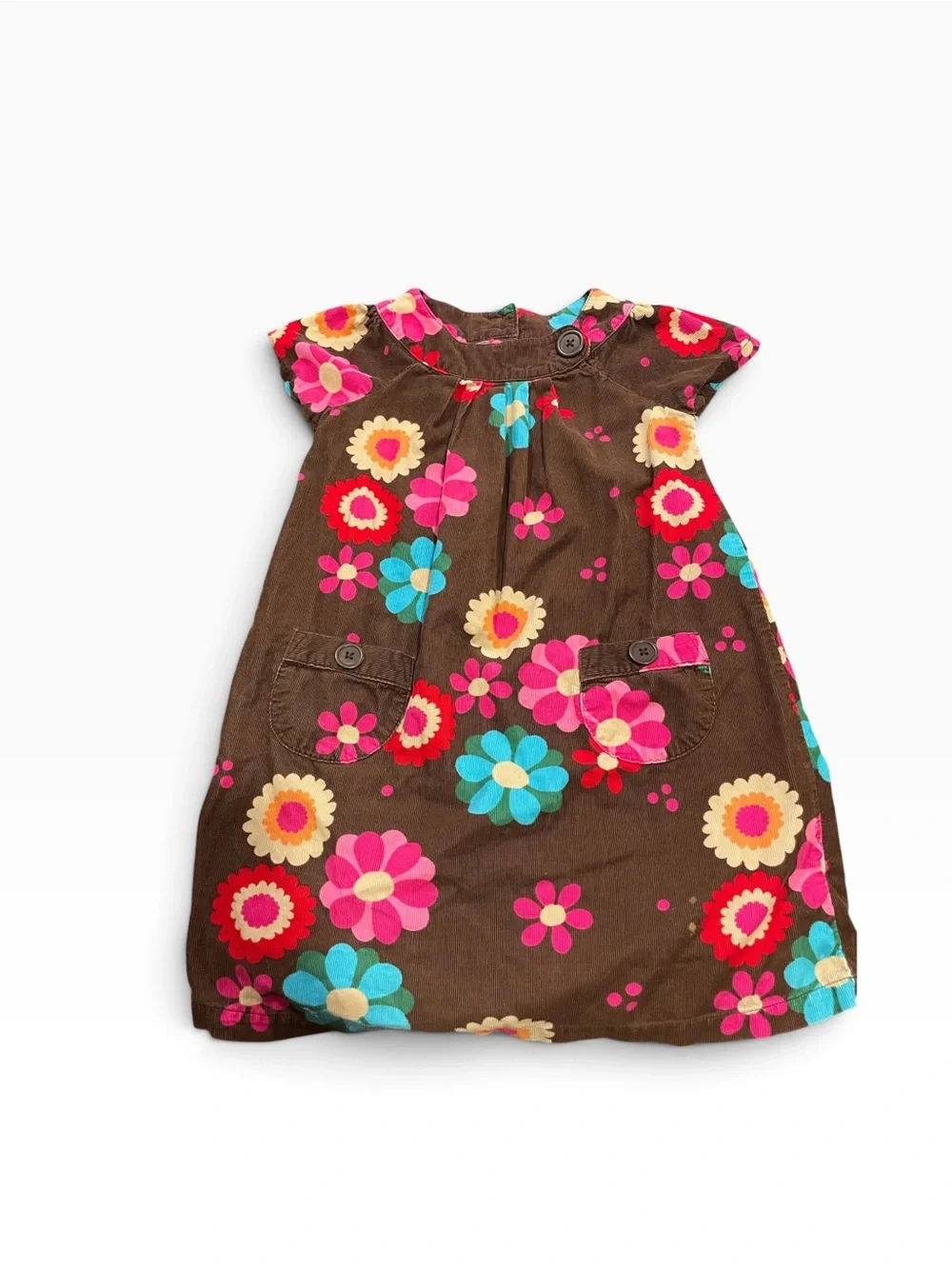 Carter’s Brown Floral Corduroy Dress with Bright Pink & Turquoise Blooms Size 4